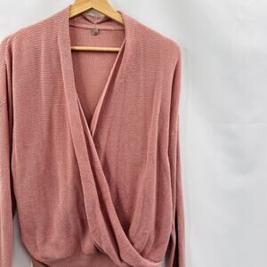 Margaret O'Leary L pink faux wrap sweater